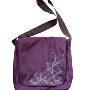 Eddie Bauer Plum Crossbody Messenger Bag Embroidered Flap